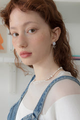 シルバーニットボールアンドリボンピアス/Silver knit ball and ribbon earring