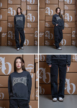 [24SS]  VARSITY LOGO EMBOSSING NEEDLEWORK WOMENS SWEATSHIRT CHARCOAL