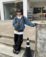 No.0656 ストライプワッフルフードZIP-UP(3color)