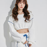 Oversize Line Point Crop Sweat shirt White (6600739094646)