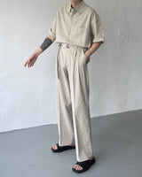 リネンベルトワイドスラックス / ECT linen belt wide slacks (4 colors)