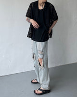 レースオープンカラーシャツ/FL lace open collar shirt (2 colors)