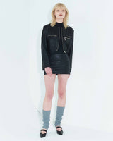フォーレザーローライズミニスカート / Faux-Leather Low Rise Mini Skirt _ Black