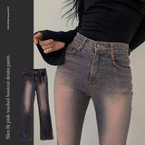 Nunu Pink Washing Bootcut Napping Denim Jeans [Spandex/Slim Pants/Vintage/Long Denim]