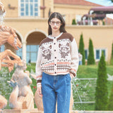 Retro Cat Marked Knit Cardigan (Brown) (6643868762230)