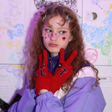 パッチウールニットグローブ/0 5 patch wool knit gloves - RED