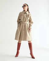 W.BELTED LEATHER SHIRRING COAT - CREAM BEIGE (6636057985142)