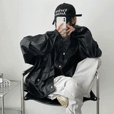 Keck String Leather Boxy Bomber Jacket