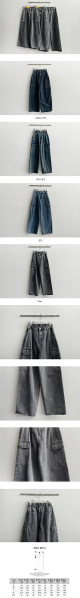 【ショート・ベーシック・ロング/S-2XL】ディゴバックバンディングワイドデニムカーゴパンツ