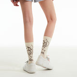ドゥードゥルチェリープラネットグラフィックソックス／DOODLE CHERRY PLANET GRAPHIC SOCKS [IVORY]