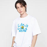 Big Drawing Letter Flower Short Sleeve Tee_White/Blue Logo