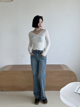 クラックジップアップストレートパンツ/no.3434 crack straight pants