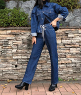SEMI-WIDE FIT STRING POINT DARK DENIM PANTS [17708]