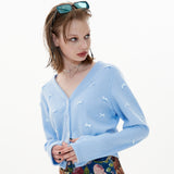 Finger Hole Ribbon Cardigan [Blue] (6612250656886)