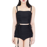 2シャーリングハートネッククロップドスリーブレストップ/two shirring heart neck cropped sleeveless top (black)