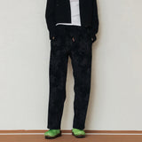 フラワーコーデュロイバンディングパンツ/FLOWER CORDUROY BANDING PANTS_BLACK