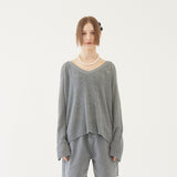 V-NECK KNIT TOP (GRAY) (6579697942646)