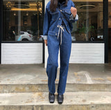 セミワイドフィットストリングポイントダークデニムパンツ/JEON SO MIN SEMI-WIDE FIT STRING POINT DARK DENIM PANTS [17708]