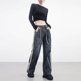 linen double-strap denim pants