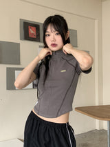 Raping Sporty cut half zip up short sleeve T-shirt