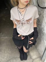 Y2k リブドクロップドウィングスTシャツ / Y2k Ribbed Cropped Wings T-Shirt