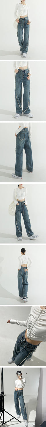 Tassel Wave Rope Denim Pants