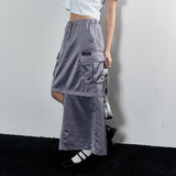  2-Way Satin Maxi Cargo Skirt (STEEL GREY)