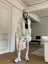 [2SET]バトルナイロンフードジップアップショーツパンツスウェットセット / [2 SET] Batol Nylon Hood Zip-Up Shorts Pants Sweat Set