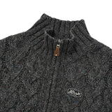 UNI LOGO WAPPEN CABLE COLLAR KNIT ZIP UP [CHARCOAL]