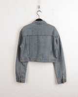 ピバーツノーカラーツーウェイジップクロップドデニムジャケット/ Peeverts no-collar two-way zip cropped denim jacket