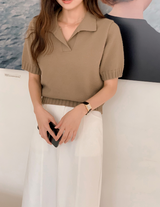Basic Crop Collar Short Sleeve Knit (3color)
