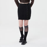 スモールチェリーボタンニットスカート／SMALL CHERRY BUTTON KNIT SKIRT [BLACK]