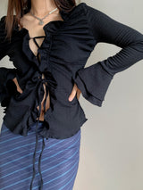 Frill shirring strap blouse