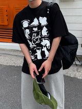 レイジーキャットハーフTシャツ / LAZY CAT HALF T-SHIRTS(2COLOR)