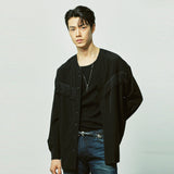 ウェスタンフリンジvネックカラーシャツ / western fringe v-collar shirts black