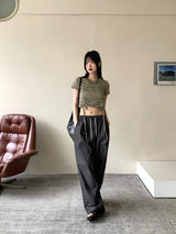 アンダーノンフェードサマーリネンローデニムワイドパンツ / Ander Non-Fade Summer Linen Raw Denim Wide Pants