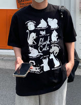 レイジーキャットハーフTシャツ / LAZY CAT HALF T-SHIRTS(2COLOR)