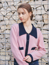 FLAT COLLAR KNIT CARDIGAN_PINK (6638366654582)