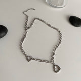 ツインハートボールドチェーンチョーカーロングネックレス / cuh Twin Heart Bold Chain Choker Long Necklace