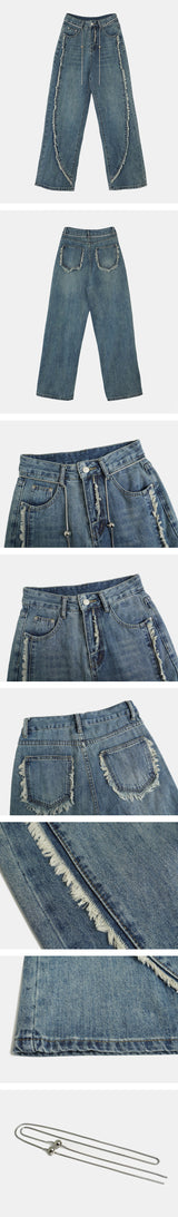 Tassel Wave Rope Denim Pants
