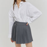 CHAIN PLEATS LAP SKIRT GRAY (6682534609014)