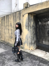 High-Waist Cutting Damage Pleated Skirt