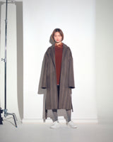 STRIPE COMBINATION WOOL ROBE COAT (Brown) / ストライプコンビネーションウールローブコート