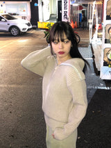 Loupe half zip-up knit