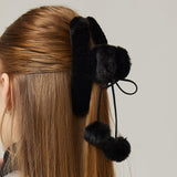 Pompom Fur Hair Clip _ Black