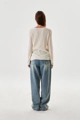 SMALL CHERRY RIB POINT LONG SLEEVE T-SHIRT [IVORY]