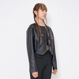 フェイクレザークロップドジャケット/Faux-Leather Cropped Jacket _ Black