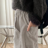 Kanji Pocket Corduroy Banding Long Wide Pants