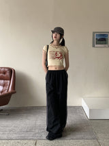 チャカレッドプリントクロップ半袖Tシャツ / Chaka Red Printed Cropped Short Sleeve T-Shirt