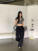 カタル一体型レースVネッククロップ半袖カーディガン/ Catal all-in-one lace V-neck cropped short-sleeved cardigan